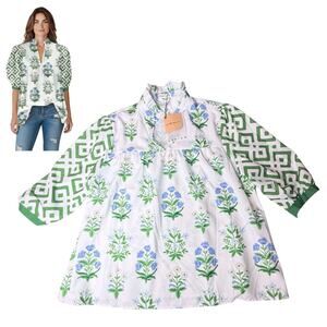 CheryBetty Floral Print Blouse Womens LG Boho 3/4 Sleeve V Neck Grandma Chic New